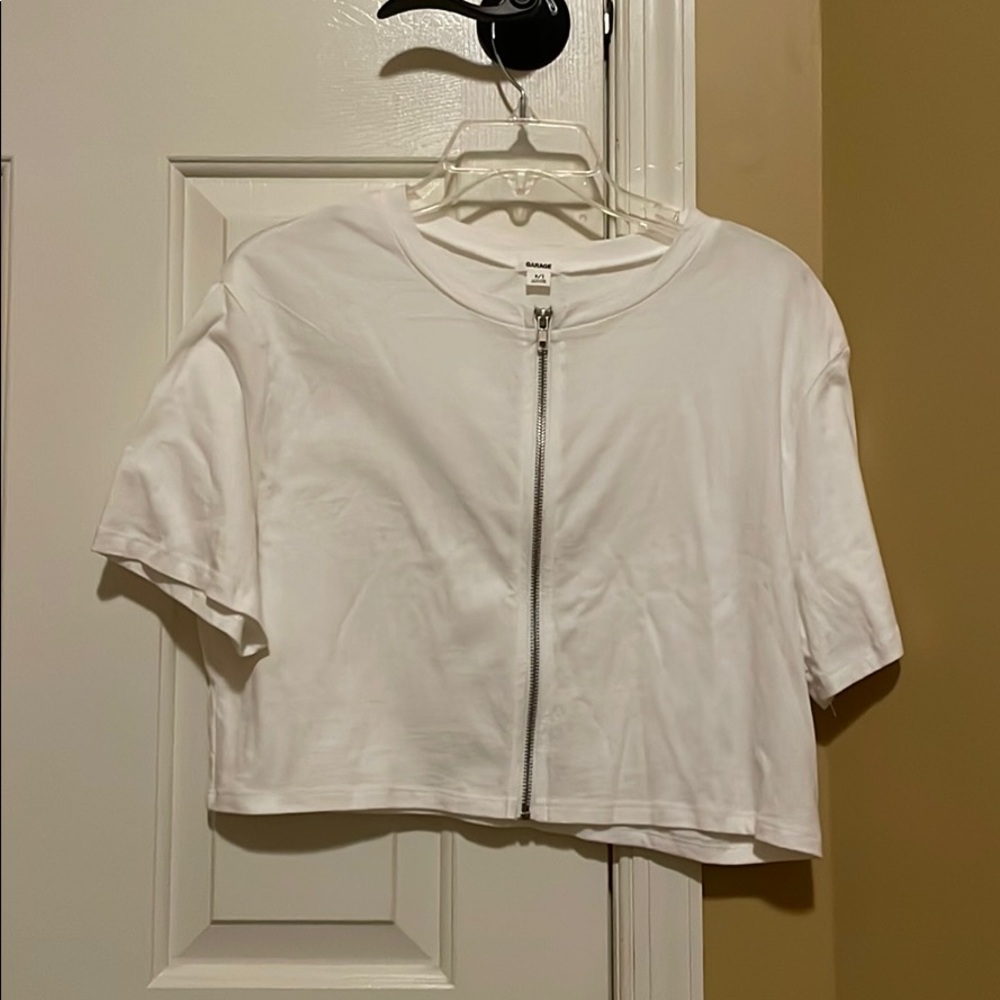 Garage white zipper crop top